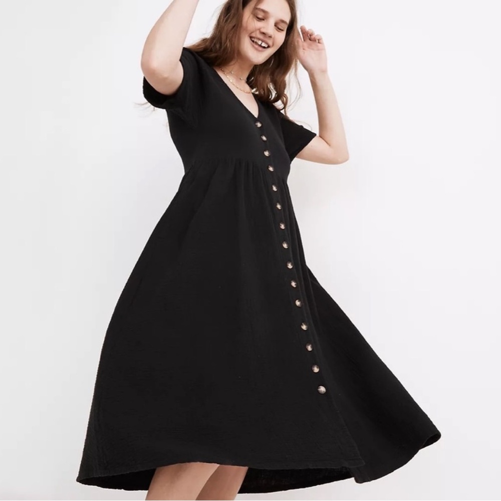Madewell button down double gauze midi dress black size XS /NWOT